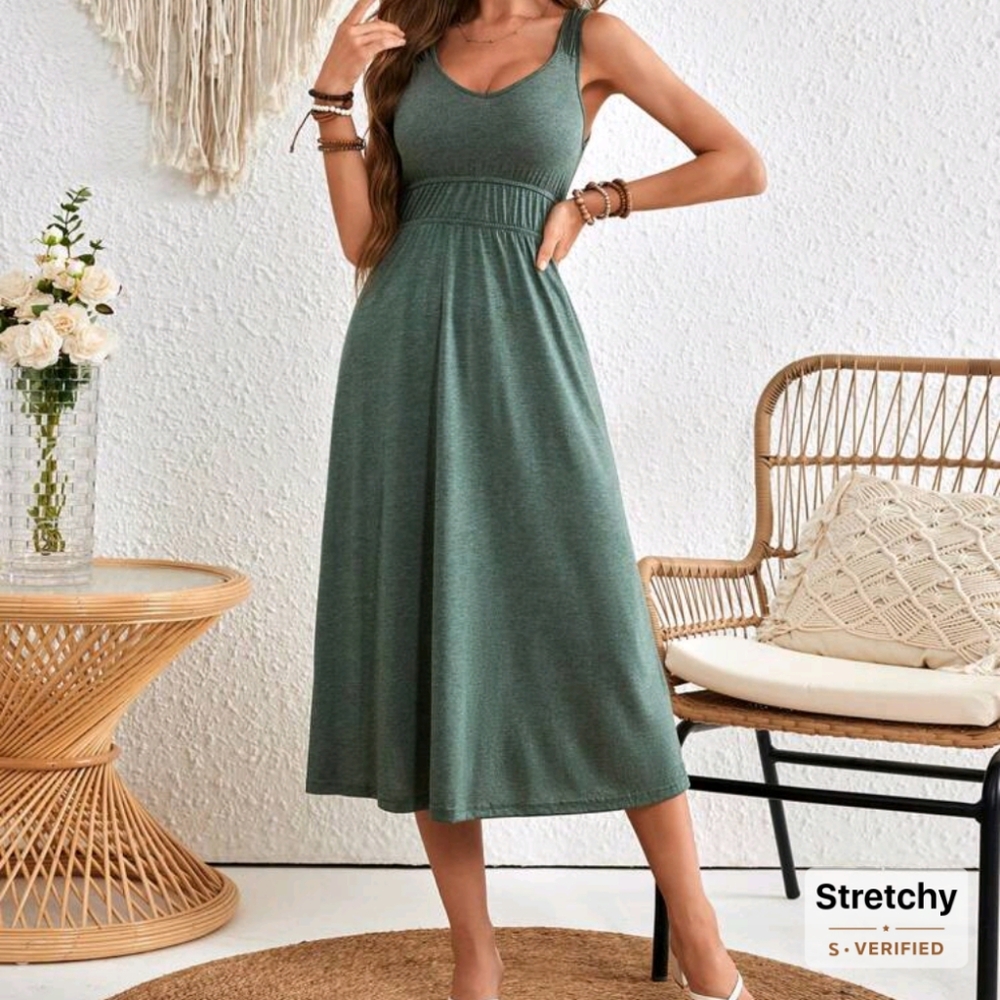 SHEIN Teal Sleeveless Midi Dress